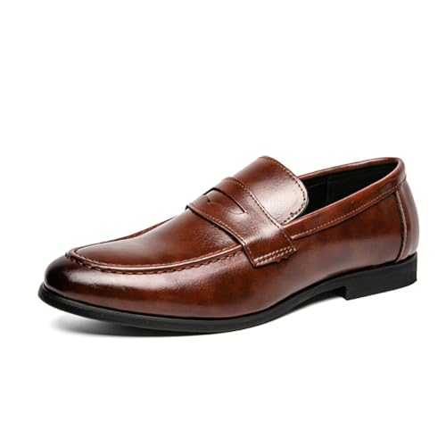 Men's Leather Casual Dress Shoes Slip-On Penny Loafer Lightweight Wingtip Slip Office Shoes