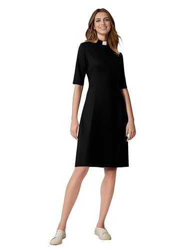 Church Dress for Women Priest Costume Catholic Clergy Short Sleeve Elegant Dress with Tab Collar