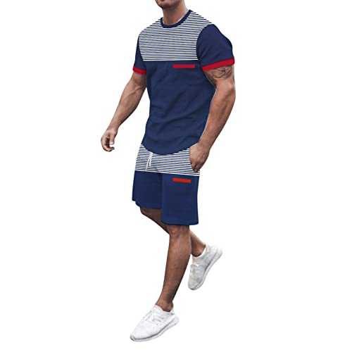 Uwdiohq Men's Activewear Suit Fashion Lounge Mens Shorts Swith PocketLuxury Pattern Design Mens Short Sleeve Shirt Corrugated Lapel Zipper Casual Sports Suit Summer Hawaiian Beach Vacation