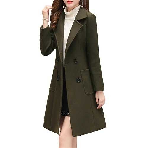 Jieroans Women's wool coat Long wool jacket with lapel collar Winter coat Women's transitional jacket Warm winter jacket Slim fit long coat