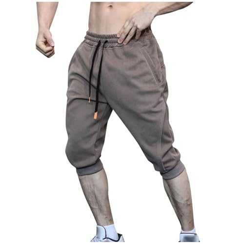 Mens Casual Sports Trousers Drawstring Tracksuit Sweatpants Pocket Training Jogging Running Loose Gym Elastic Waist Athletic Fit Elasticated Cropped Pants