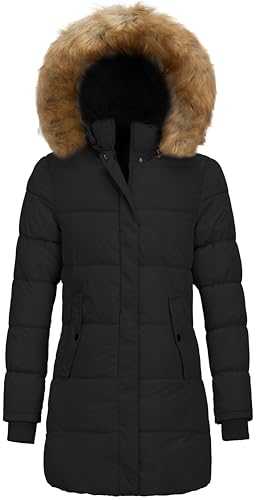FASRYKOC Women's Quilted Puffer Jacket Removable Faux Fur Hooded Long Puffer Coat Lightweight Full-Zip Puffer Jacket