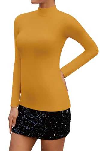 SHEIUGU Women’s Mock Turtleneck Long Sleeve Sleeveless Tops Stretch Fitted Underwear Layer Tee Shirts Tops