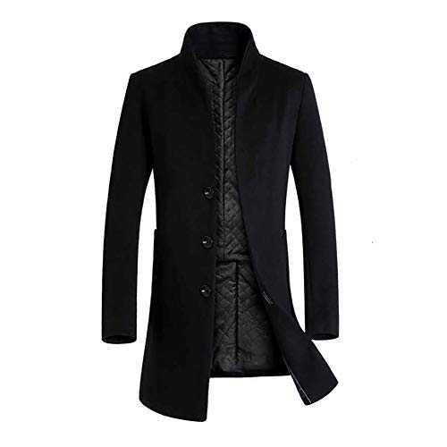 LbojailiAi Men Outwear Overcoat Long Jacket Winter Warm Solid Color Woolen Trench Coat Slim -Black