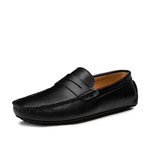 TYUIOKJU Mens Formal Shoes Big Size Men Loafers Real Leather Shoes Men Boat Shoes Brand Men Casual Leather Shoes Male Flat Shoes(Schwarz,15)
