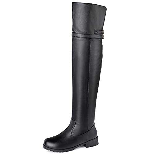 Women Round Toe Winter Warm Over The Knee Equestrian Zip Boots