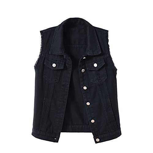 PAIDAXING Women's Denim Vest Sleeveless Frayed Denim Jacket Casual Button Up Jean Waistcoat Gilets Ladies Outerwear Open Front Shirt Coat Spring Autumn Muti Color Coat Gilets