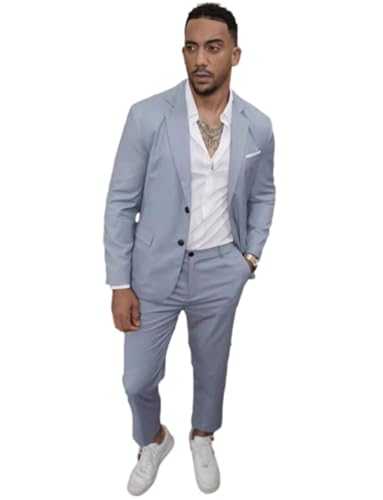 Kromoc Men's 2-Piece Suit Two Buttons Notch Lapel Jacket Pants for Wedding Prom Formal