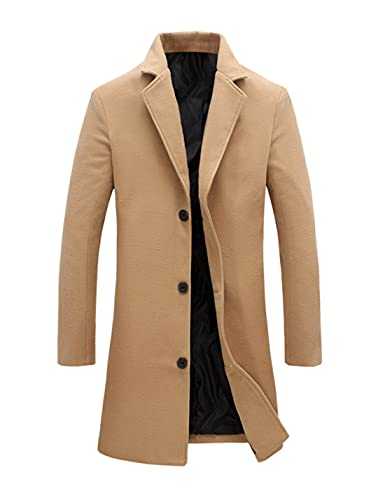 Tanming Mens Casual Slim Fit Notched Lapel Collar Plaid Mid Long Jackets Trench Coats