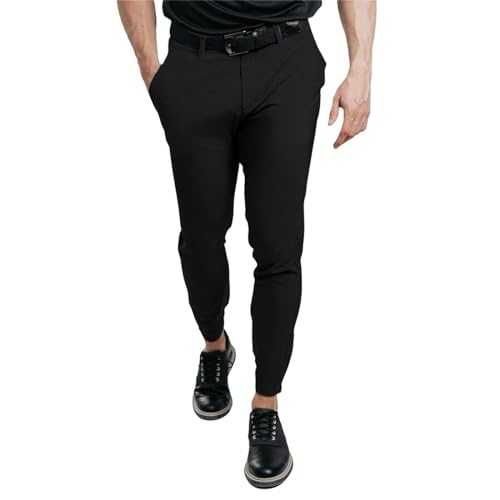 Mens Slim Fit Dress Pants, Casual Ealstic Waist Work Skinny Suit Trousers, Flat-Front Stretch Tapered Straight-Leg Golf Dress Chino Pants, Classic Business Office Work Smart Pants with Pocket Black