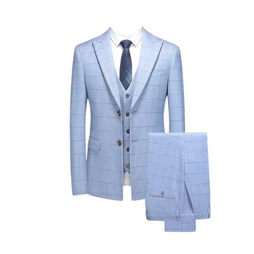Men's 3-Piece Plaid Suit – Jacket Vest Pants Casual Single Breasted Set Business Slim Fit Groom Wedding Dress