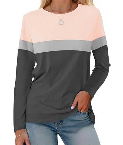 Teepie Womens Long Sleeve Color Block Tunic Tops Dressy Casual Round Neck Pullover Loose Fit Blouses