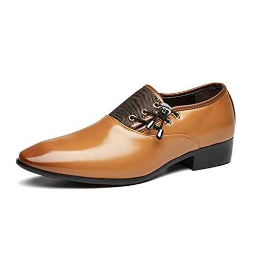 ETZRYSYB Mens leather shoes Men's Patent Leather Shoes Black Leather Soft Bottom Men's Dress Men'sFlat Classic Oxford Shoes(Yellow,13.5)