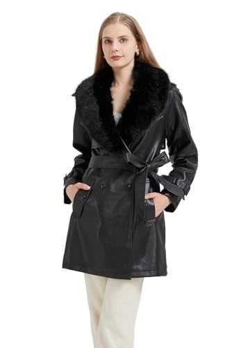 GRAN ORIENTE Faux Leather Jacket for Women With Faux Fur Coat Winter Parka Jacket Women
