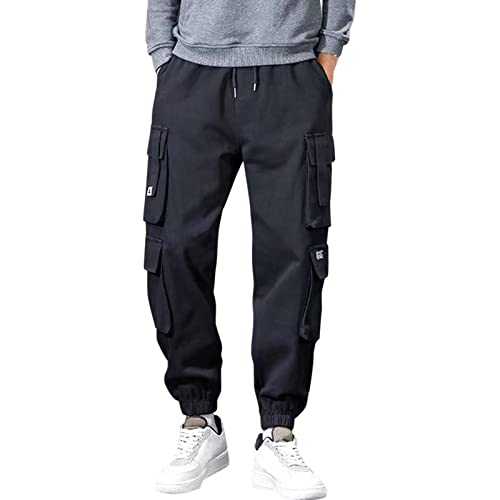 Cargo Trousers for Men UK Cuffed Cargo Design Pants with Multi Pocket Drawstring Bottoms Solid Colour Winter Walking Loungewear Bottoms Lightweight Comfy Soft Tracksuit Bottoms