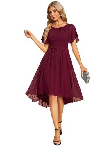 Ever-Pretty Women's Chiffon Crew Neck Pleated Waist Short Sleeve Knee-Length Wedding Guest Dress - A-Line, Plus Size 3X (US 26-28), Solid, EG02053