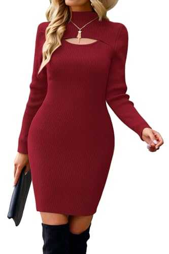 VOTEPRETTY Jumper Dress for Women UK Winter Dresses Ladies High Elasticity Long Sleeve Knitted Sweater Dresses