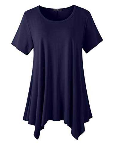 ZENNILO Womens Plus Size Casual Tunic Tops Summer Short Sleeve Shirts for Women Flowy Hankerchief Hemline