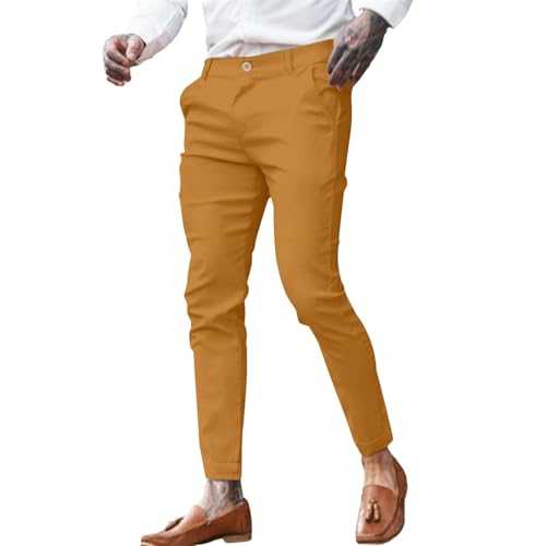 Rrongwn Chino Trousers Men's Regular Fit Plain Suit Trousers Slim Fit Business Trousers Elastic Waist Casual Trousers Casual Streetwear