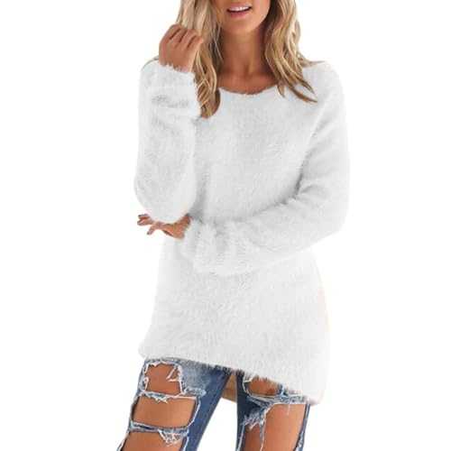 Zeiayuas Ladies Fleece Tops Long Sleeve Sherpa Pile Pullover Fuzzy Fleece Sweatshirt Womens Winter Warm Jumper Teddy Fluffy Tunic Top Loose Solid Color Crewneck Sweater UK