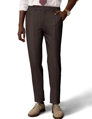 PJ PAUL JONES Mens Linen Dress Pants Casual Slim Fit Expandable Wasit Pleated Front Work Trousers