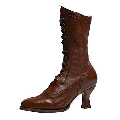 Memmyly Ankle Boots for Women Breathable Lace-Up Boots Small Heel Boots with Funnel Heel Fashionable Riding Boots Platform Boots High Heels Boot Socks Comfortable Winter Shoes for Women