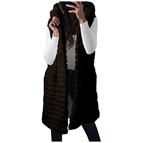 LOPILY Ladies Teddy Fresh Hoodie Leopard Sleeveless Gilet Furry Cardigan Black Teddy Jacket Fluffy Outwear Coat Fur Hooded Coat Teddy Bear Coat