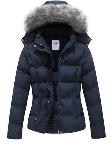 GGleaf Women's Hooded Warm Winter Coat Quilted Thicken Puffer Jacket with Removable Fur Hood