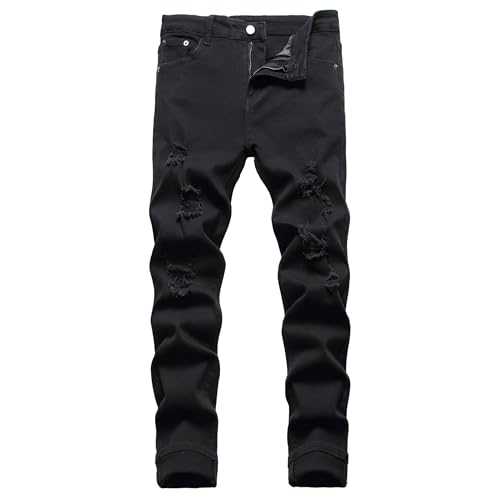 Men's Slim Fit Stretch Jeans Ripped Skinny for Men, Distressed Destroyed Straight Leg Fashion Comfort Flex Waist Jeans, Teenager Casual Fashion Designer Classic Regular Fit Basic Denim Pants