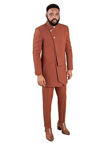 Ulnomio Men's 2 Pieces Suit Formal Stand Collar Single Breasted Button Jacket Pants for Party