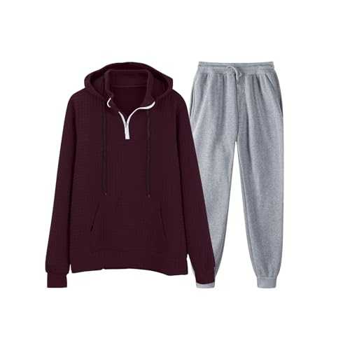 Cocila Autumn and Winter Men's Solid Color Zipper Neckline Hooded Pullover Sweatshirt Casual Sweatpants Sportswear Weird Tuxedo Track Top Sports Suits for Men Mens Jogging Bottoms Loose Fit Open Hem