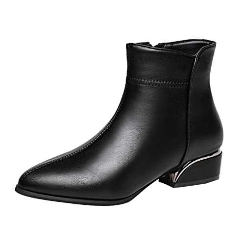 CEWIFO Women Chelsea Boots Zip Up Non-Slip Extra Wide Calf Boots Ladies Black Suede Ankle Boots Wide Fit Wedges Shoes for Women Black Flat Ankle Boots Women