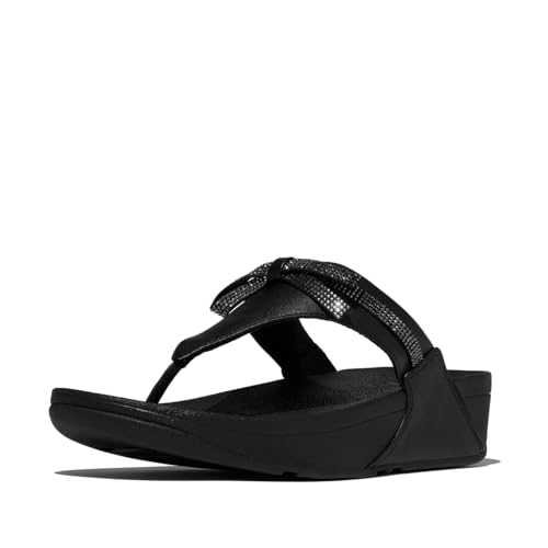 Women's Lulu Glitz-Bow Leather Toe-Post Sandals