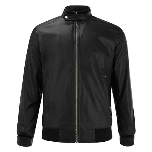 Cocila Thin Jacket Men Winter Stand Collar Leather Jacket Zip Faux Leather Jacket Long Sleeve Jacket Mens Windcheater Jacket Military Bomber Cargo Jacket Denim Work Jacket