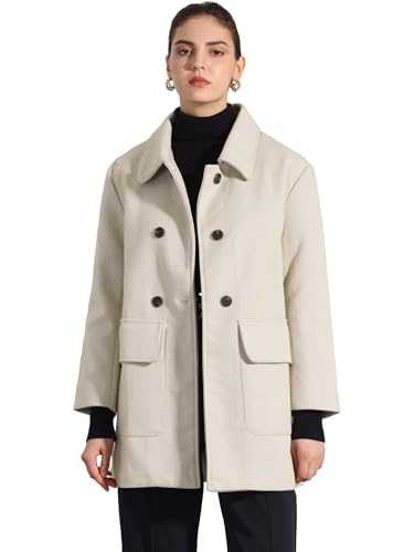 Allegra K Women's Peter Pan Collar Coat Long Sleeve Double Breasted Classic Winter Outwear