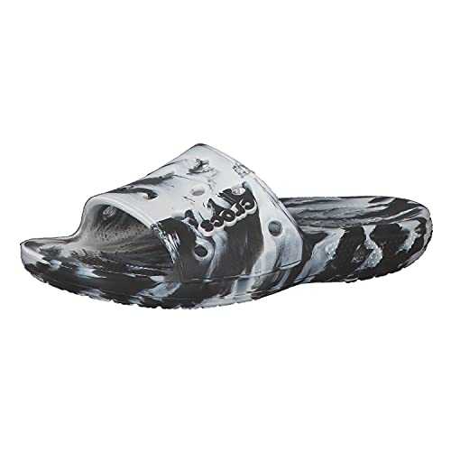 Unisex Classic Crocs Marbled Slide Clog, White Black, 8 UK Men 9 UK Women