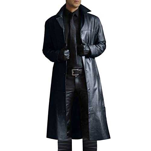 HAOLEI Mens Leather Trench Coat, Leather Full Length Windbreaker Gothic Faux Leather Steampunk Overcoat Sale Clearance Winter Casual Outwear Lapel Motorcycle Long Trench Coat