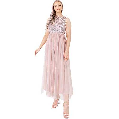 Maya Deluxe Women's Midaxi Dress Ladies Sleeveless Sequins High Empire Waist Tulle Embellished for Wedding Guest Ball Bridesmaid