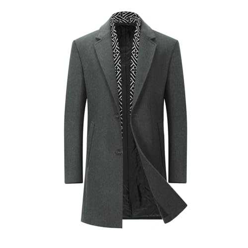 YOUTHUP Men's Wool Coat Thick Mid-Length Winter Trench Coats Stylish Casual Business Peacoat