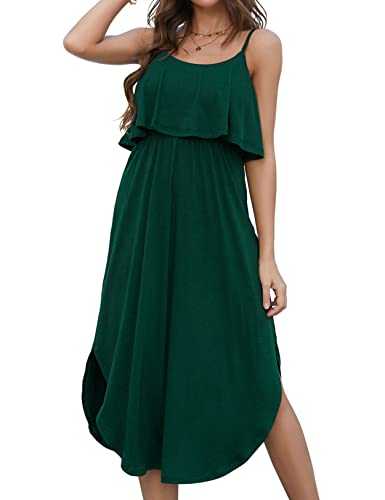 Zojuyozio Women's Summer Casual Dress Sleeveless Ruffle Adjustable Strappy Split Midi Dresses