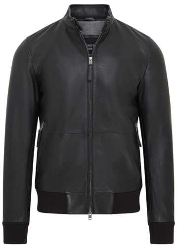 Men's Retro Black MA-1 Casual Leather Varsity Bomber Jacket