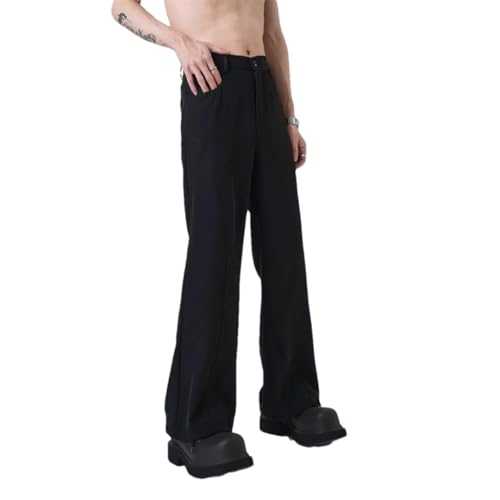 Men Office Tressed Bell Mouth Straight Slim Fit Trousers for Work Flared Man Suits Pants