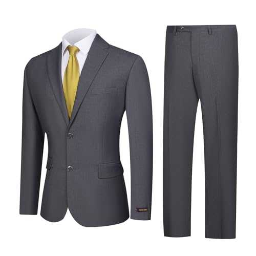 GLUVISTAVES Mens Suit Slim Fit 2 Piece Suits for Men, Two Button Solid Jacket Wedding Blazer & Pants Set