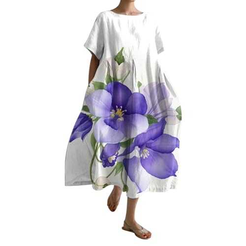 Women's Floral Summer Dresses Plus Size Short Sleeve Beach Sundresses Casual Loose Long Maxi Dresses Ladies Swing A Line Boho Dresses with Pockets