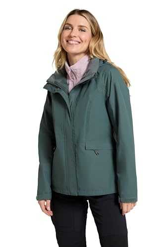 Mountain Warehouse Thunderstorm Womens 3 in 1 Jacket - Waterproof Outer Ladies Rain Coat, Adjustable Features, Detachable Fleece Inner Jacket - For Winter, Outdoors