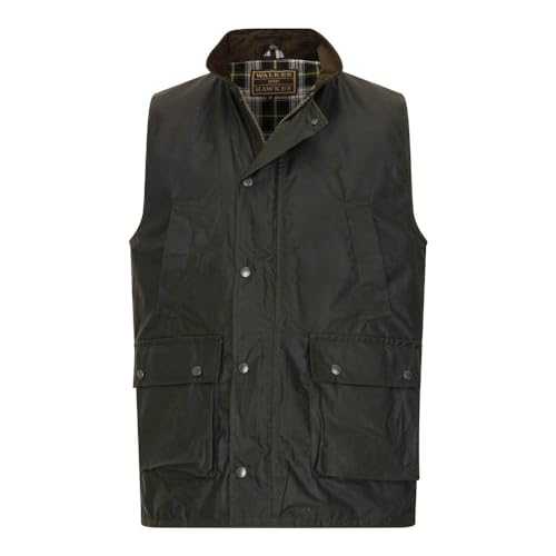 WALKER AND HAWKES - Men's Winchester Multi Pocket Waxed Cotton Gilet Outdoor Camping Waistcoat Hiking Travelling Jacket Brown