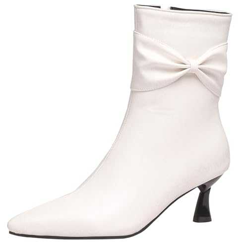 CHICMARK Women Elegant Kitten Heel Ankle Boots with Side Zipper and Pointed Toe for Dress/Jeans