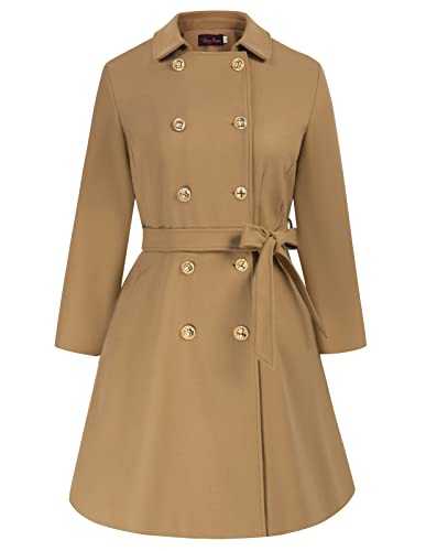 Hanna Nikole Plus Size Women's Wool Coat Belted Double Breasted with Pockets Winter Warm Coat Knee Length Trench Outwear Coat