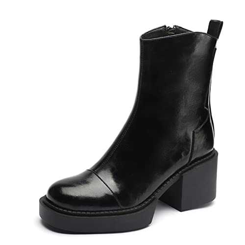Womens boots Platform vintage, mature and simple women's ankle boots, leather thick heel, autumn and winter work casual shoes, women's.