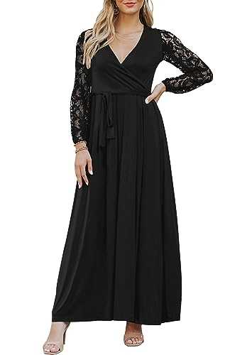 Runwind Plus Size Dresses for Women Floral Maxi Dress Flowy 3/4 Sleeve with Belt